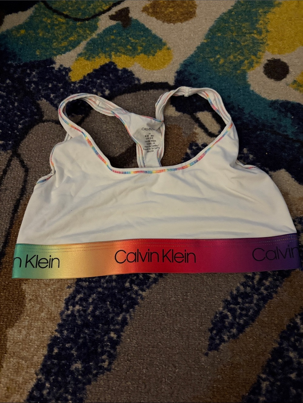 Calvin Klein White Racerback Bralette with Rainbow Logo Band